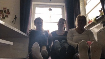 Mother And Two Daughters Demonstrate Off Their Socks And Barefeet To You Losers
