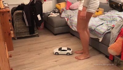 Sneaker-girl Zoey – Walking Over A Toy-car – Barefoot And With Socks